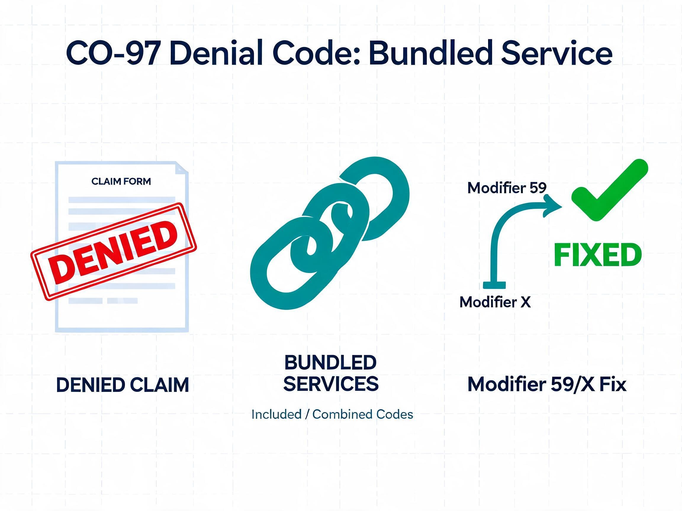 CO-97 denial code bundled service NCCI PTP edit resolution workflow