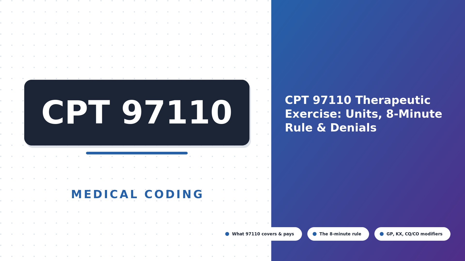 CPT 97110 Therapeutic Exercise: Units, 8-Minute Rule & Denials (2026)