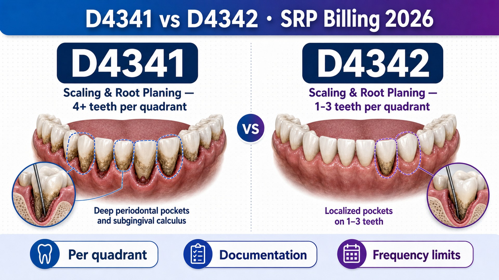 D4341 vs D4342: Scaling and Root Planing Billing Guide (2026)