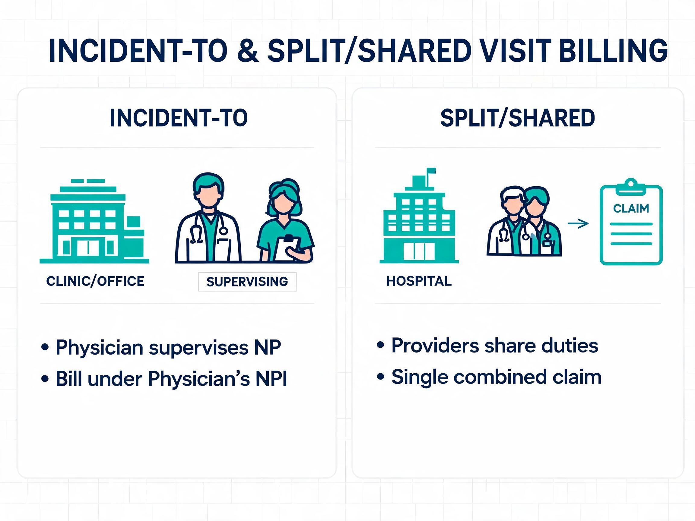 incident to billing vs split shared visit billing 2026 decision flow for NP and PA services