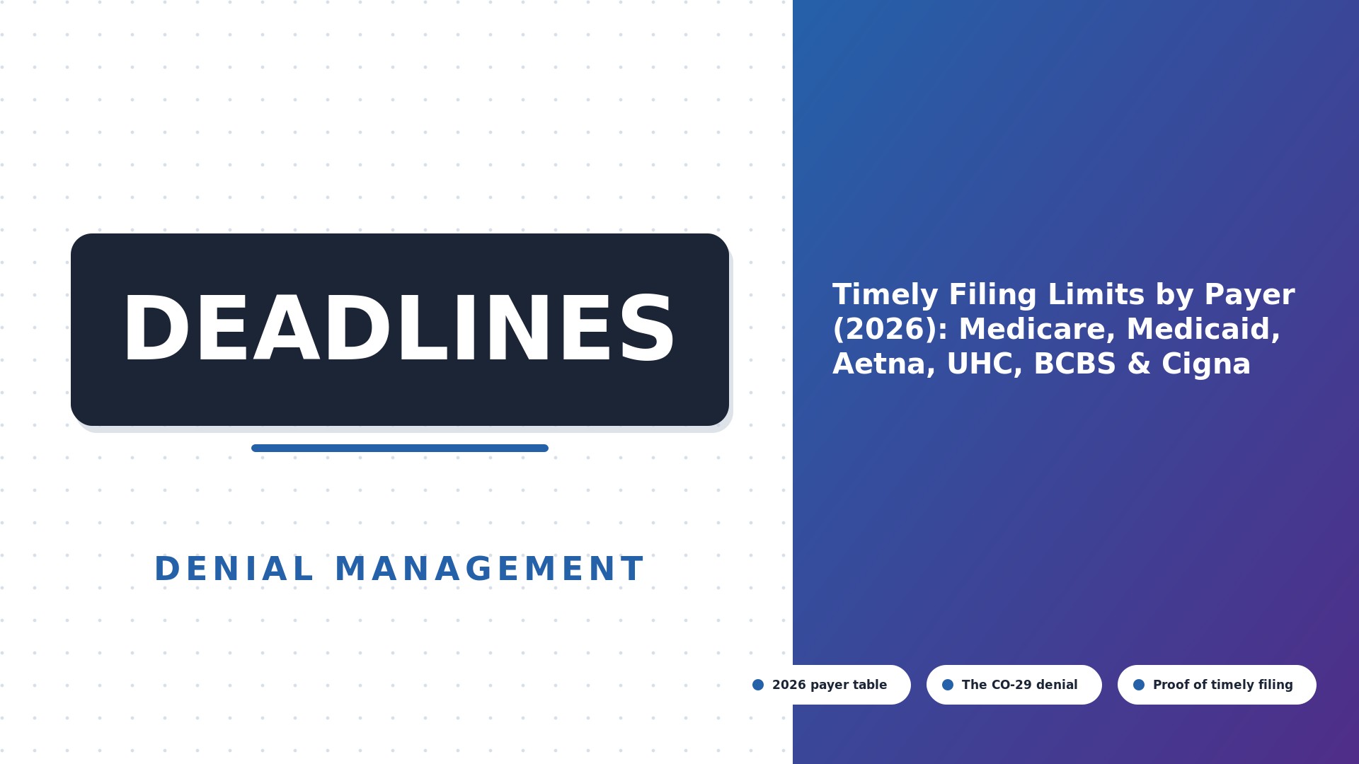 Timely Filing Limits by Payer (2026): Medicare, Medicaid, Aetna, UHC, BCBS & Cigna
